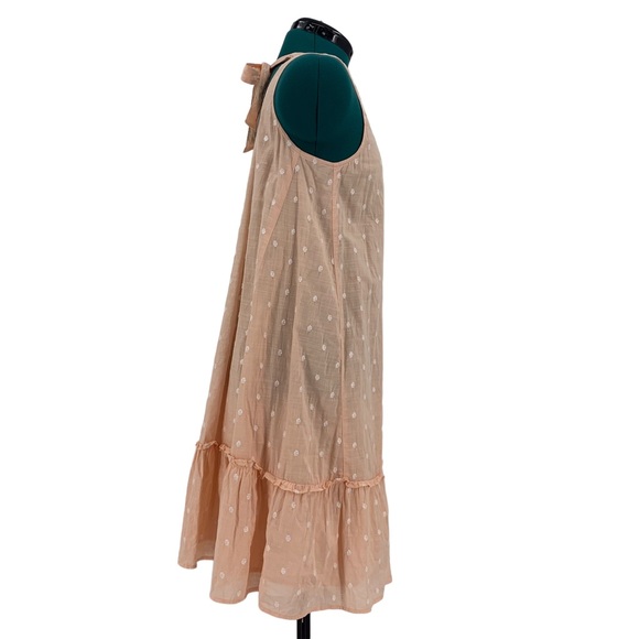 Loft Peach Embroidered Polka Dot Boho Tie Back Flounce Dress, XS - Picture 11 of 16